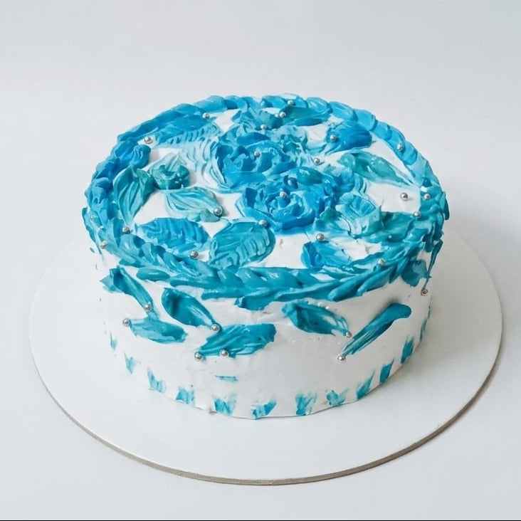 Blue Rose Floral Art Cake