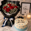 Father's Day Bento Small Heart Cake and Bouquet
